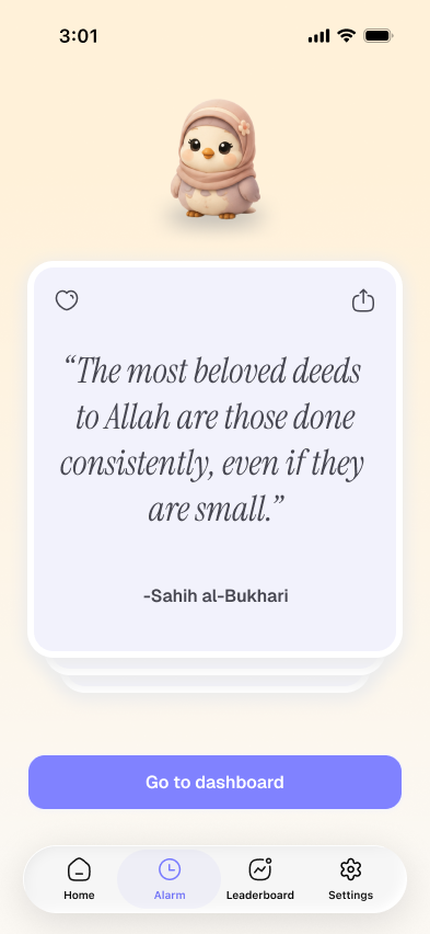 Completion screen showing a hadith about consistency